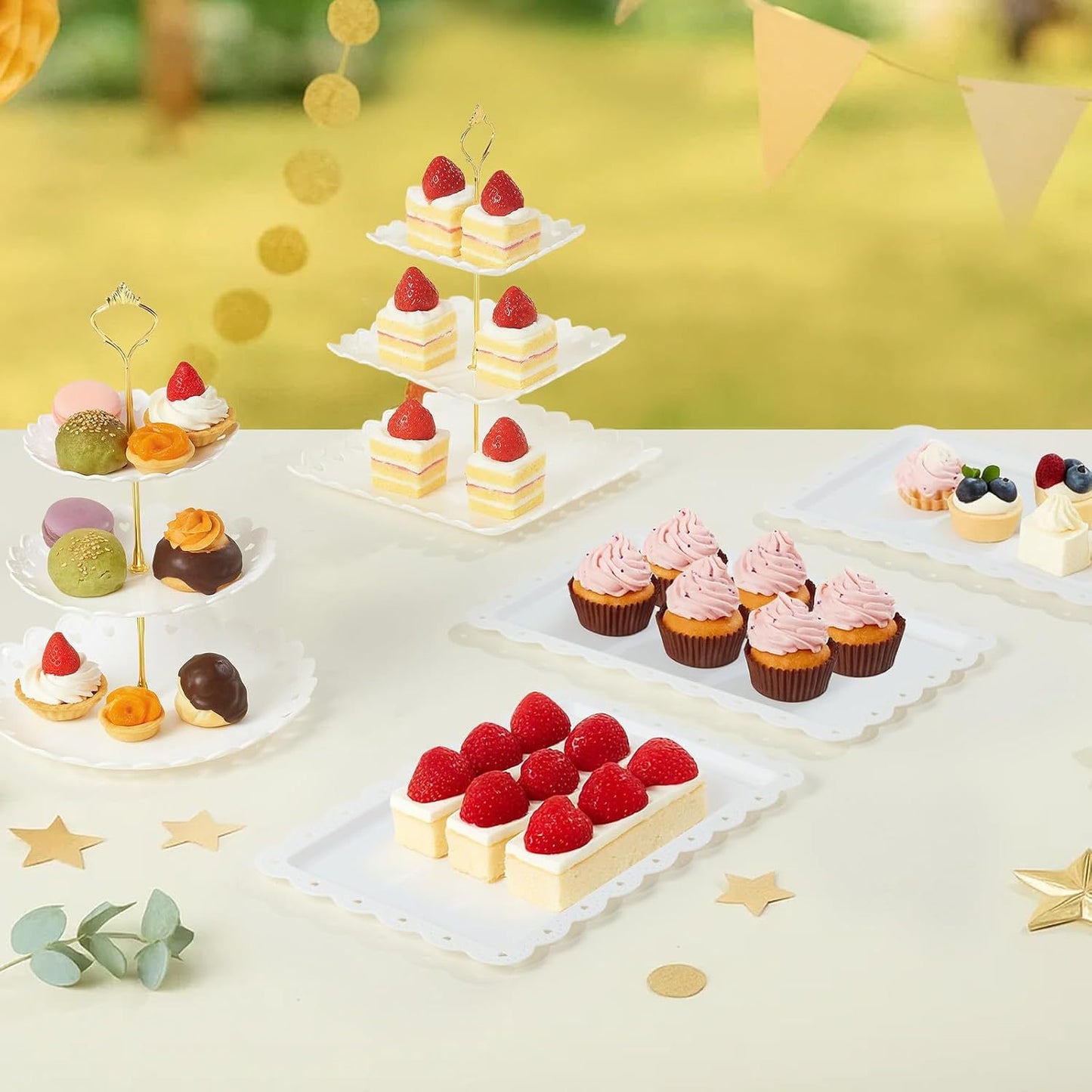 10/5pcs Cupcake Stand with Two-Tier Cake Stands Three-Tier Cake Stands Appetizer Trays for Wedding Baby Shower Tea Party