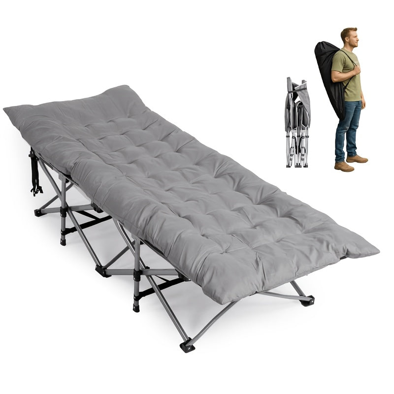 Folding Bed Portable Folding Camping Bed For Adults, Weight Capacity 199.58kg, With Mattress And Side Pocket - Lightweight And Sturdy Frame, Fishing Bed, Suitable For Camping, Home, Office, Travel, Picnic, Family Bed, Compact Design, Large Capacity