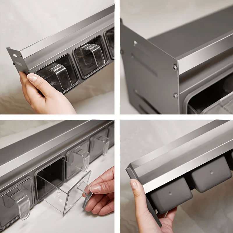 3/4/5-Compartment Seasoning Containers Kitchen Seasoning Storage Rack Spice Rack Organizer for Kitchen Countertop, 1 SET Stainless Steel Adjustable Wall Mounted Spice Storage ith Removable Containers and Seasoning Boxes -Halloween Ideal for Christmas Gift