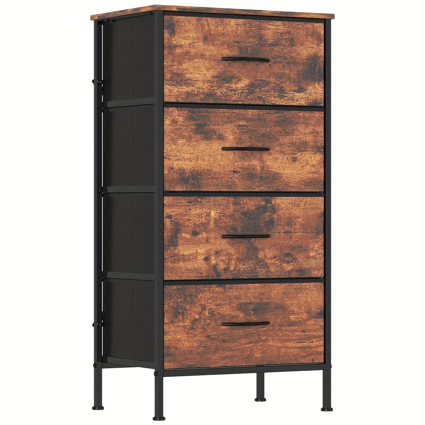 4-Drawer Chest of Drawers Metal Frame & MDF Top – Slim Bedroom Storage Unit 45x30x91cm UK