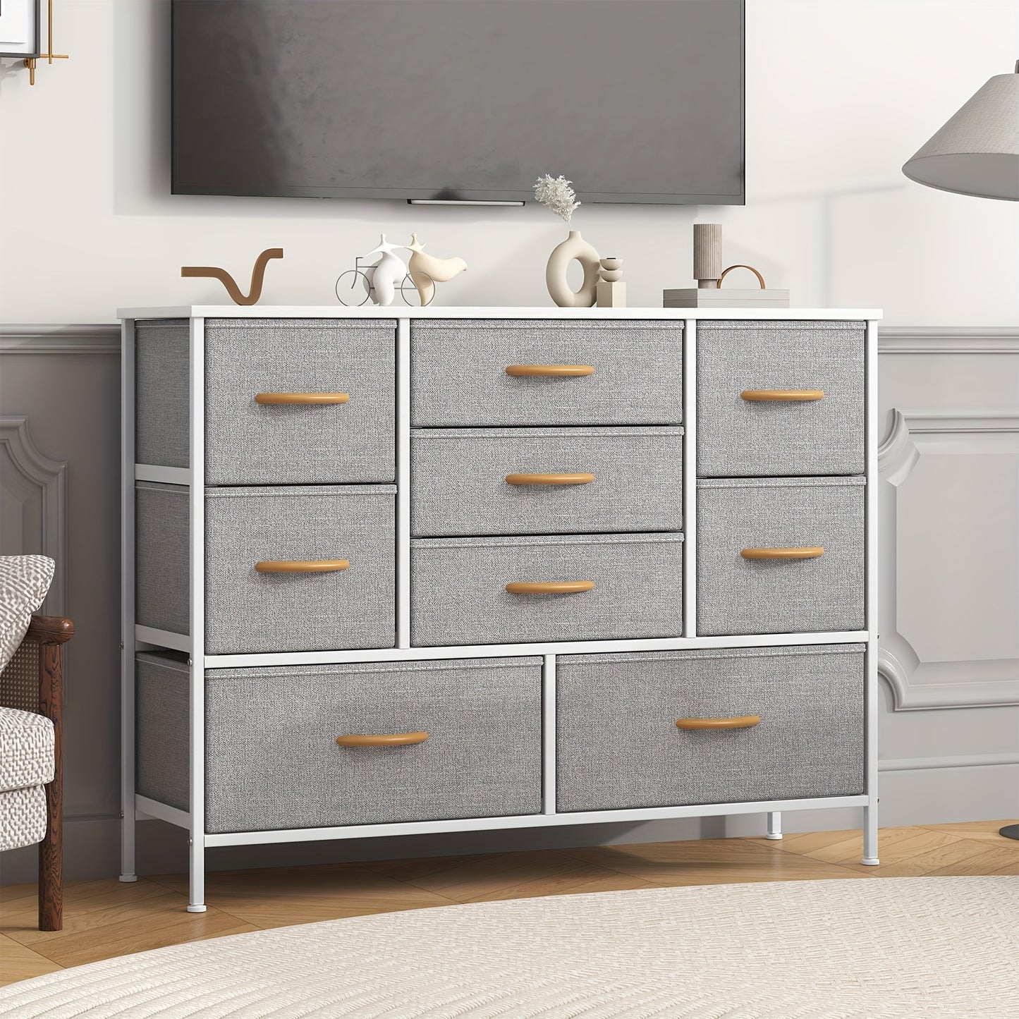 9 Drawer Dresser Chest of Drawers Anti-Tip Safety Metal Frame MDF Top Adjustable Feet Space-Saving Storage Unit Bedroom Office Living Room Modern Furniture