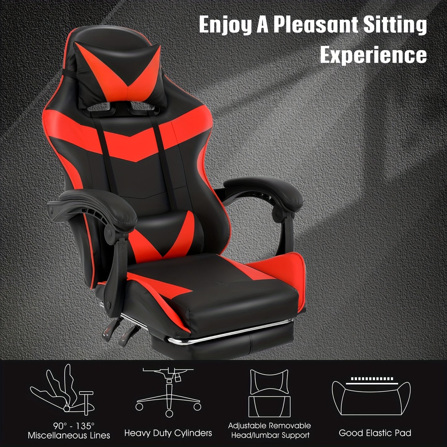 Reclining Gaming Chair with Adjustable Armrests – E-Sports Racing Lounge Chair SGS-Certified Gas Lift High-Elastic Cushion for Office Home Black Blue Grey Red
