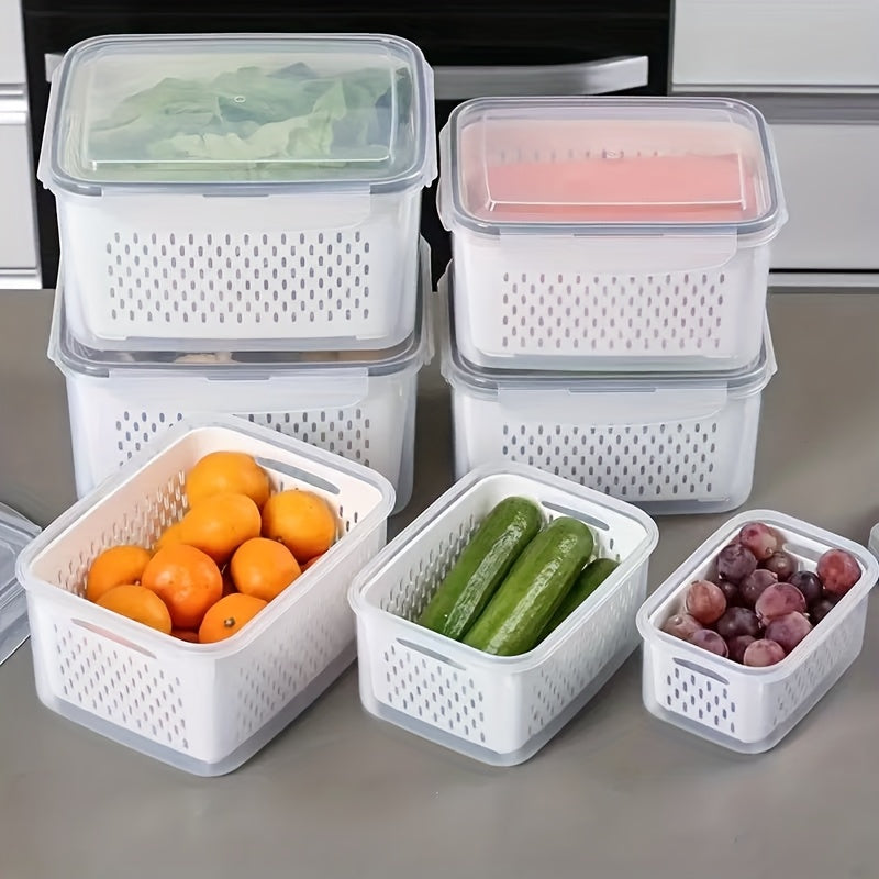 9pcs Plastic Food Storage Containers Set with Lids for Refrigerator, Multifunctional Airtight Freshness Preserving Bins, Drainage Box Set for Fruits, Vegetables, And Kitchen, Restaurant, Supermarket Pantry Organization