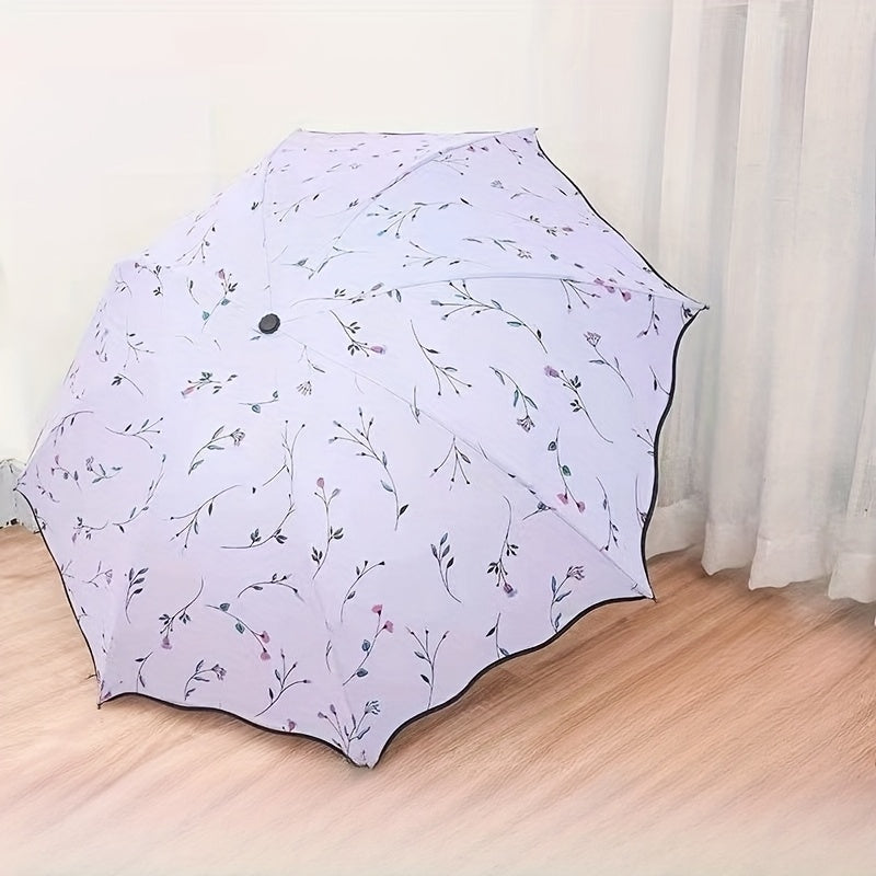 Floral Folding Umbrella for Women – 8-Rib Windproof Compact Travel Umbrella with Floral Print, Manual Open, UK Stock
