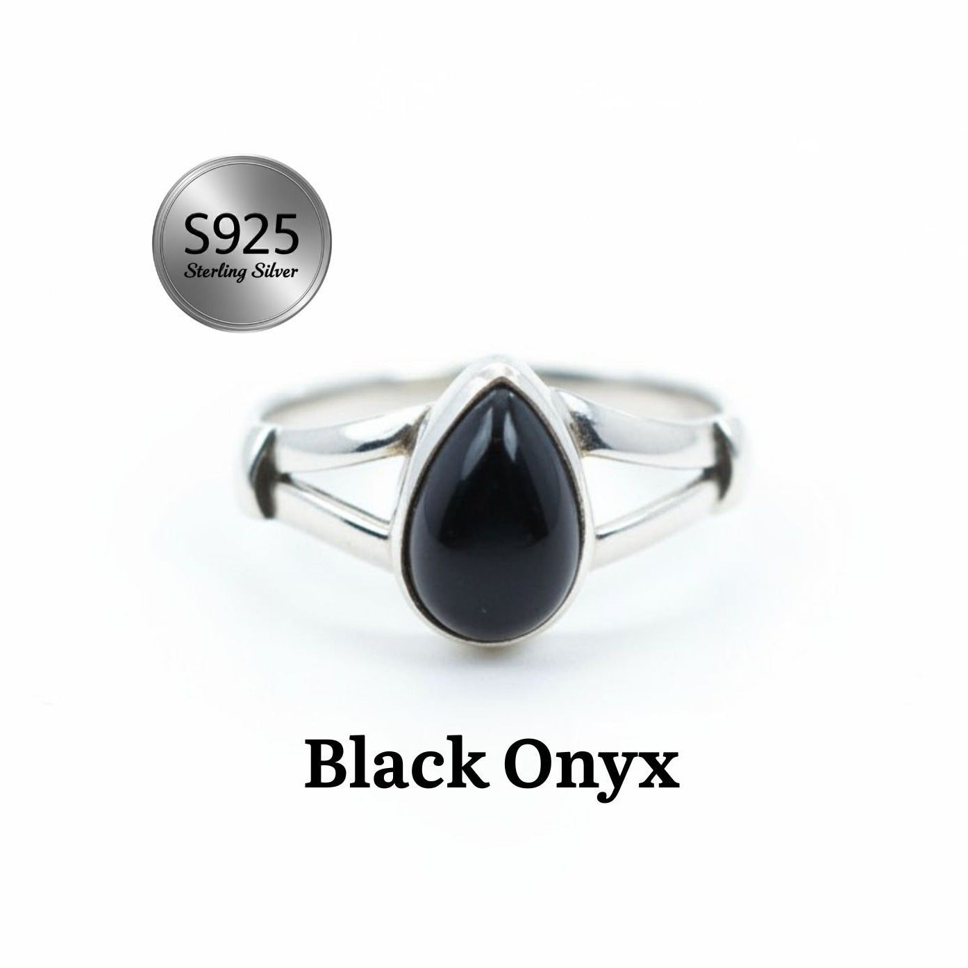 925 Sterling Silver Pear Gemstone Ring in Onyx, Larimar and More, Minimal Daily Wear Jewelry for Women