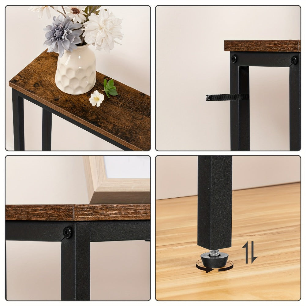 Console Table with Power Outlet & USB Ports 160cm – Industrial Narrow Sofa Table for Entryway Hallway Living Room Behind Couch Rustic Brown