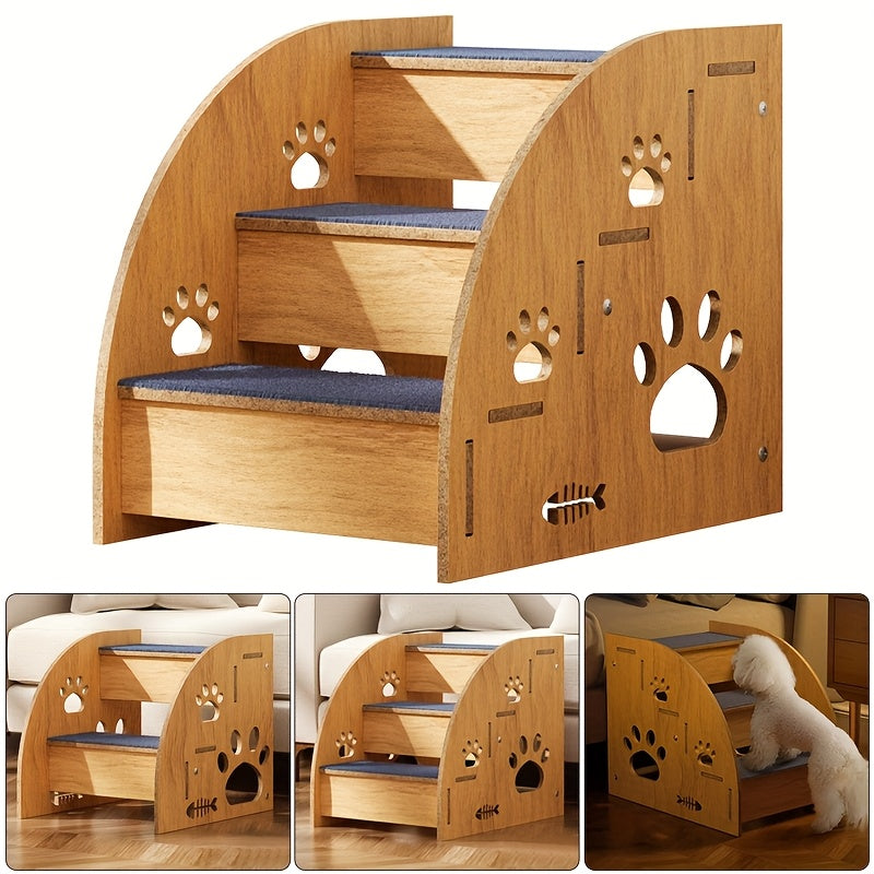 Sturdy Wooden Pet Stairs with Soft Steps - Non-Slip Dog ladder, Portable pet staircase with, for Small, Medium, Large Dogs - Ideal for Beds, Couches, Crate - Easy to Clean & Space-Saving Design for Home or Travel