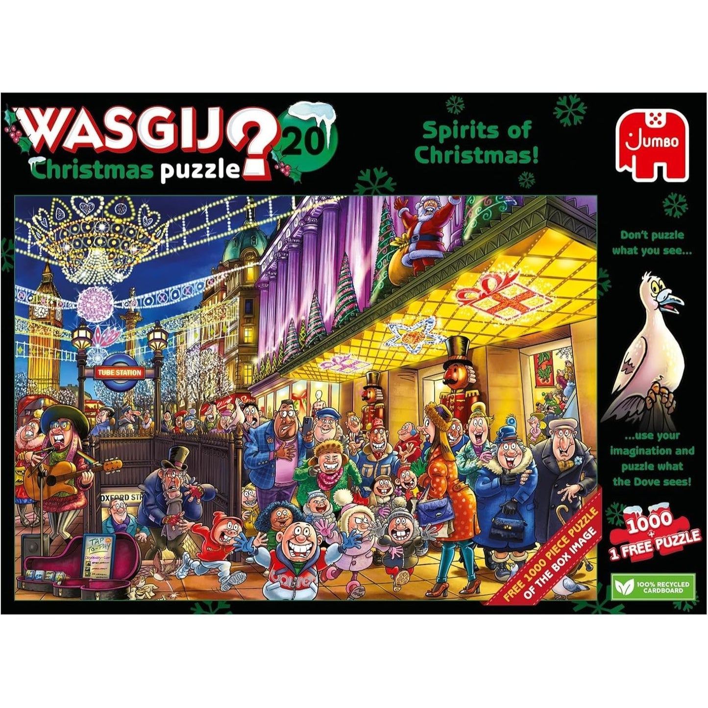 Wasgij Christmas 20, Spirits of Christmas - 2 x 1000 Piece Puzzles - Festive Fun Set of 2 Adults Jigsaw Puzzles - 100% Recycled Cardboard - 2 in 1, 1000pc Puzzle Set with Box Image Puzzle - Jumbo