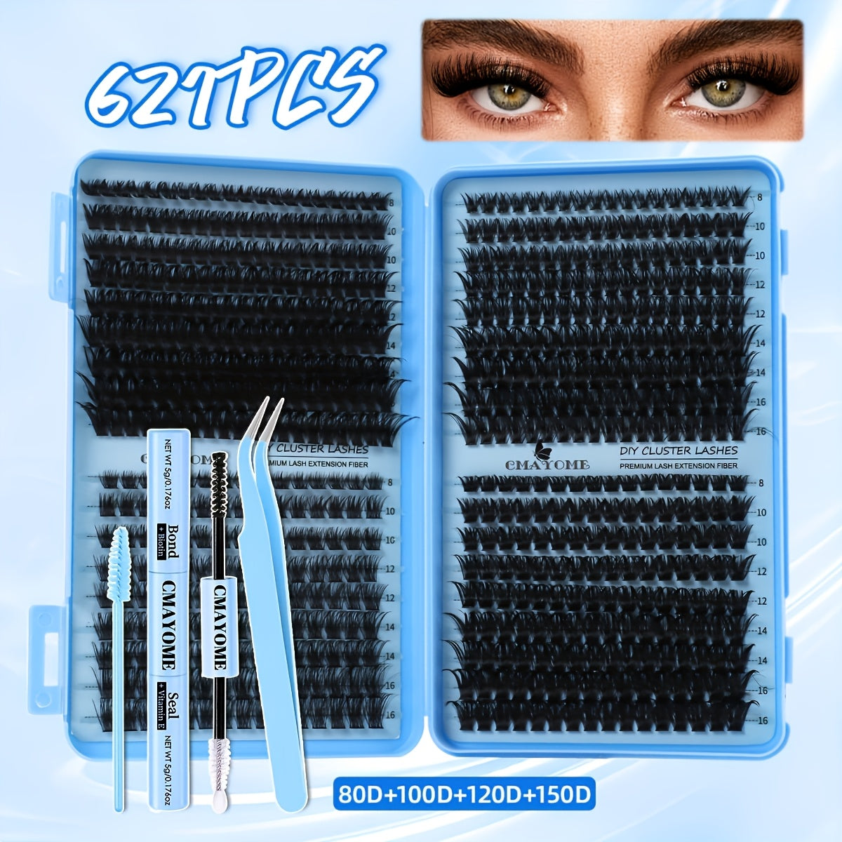 621-800pcs Lash Book Kit-8-16mm Premium Lash Extensions 10D-150D,Bold Wild Volume Falsies,Individual Cluster Lashes with Glue Tweezers Brush,Christmas Eve NYE Bash Winter Party Daily Wear,Soft Lightweight Reusable for Beginners&Beauty Aficionados