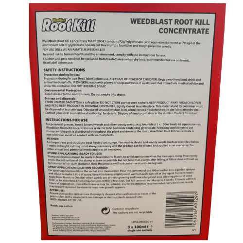 Root Kill Concentrated Weedkiller Extra Strong 3x100ml Sachets