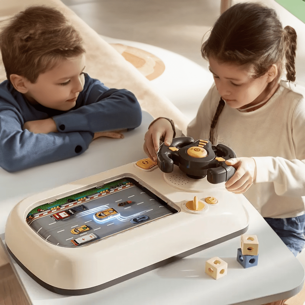 Racing Obstacle Game Console, 200 Levels Upgraded, Car Adventure Toy with Multi-Function Wheel, Interactive Simulation Driving Simulated Driving(Battery not included)