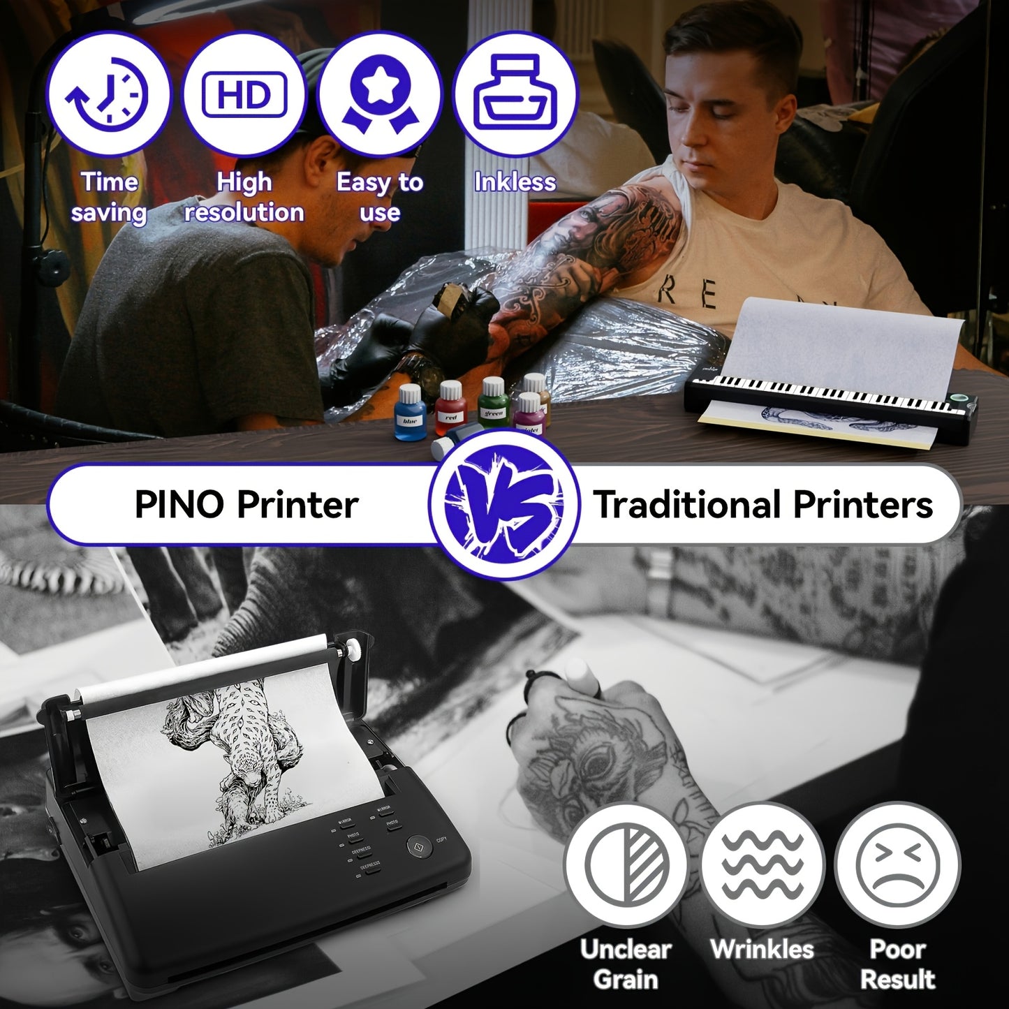 PeriPage P90 Wireless Tattoo Stencil Printer - Portable Heat Transfer Machine for Professional And Beginner Tattoo Artists, Compatible with Phones, Tablets, And PCs