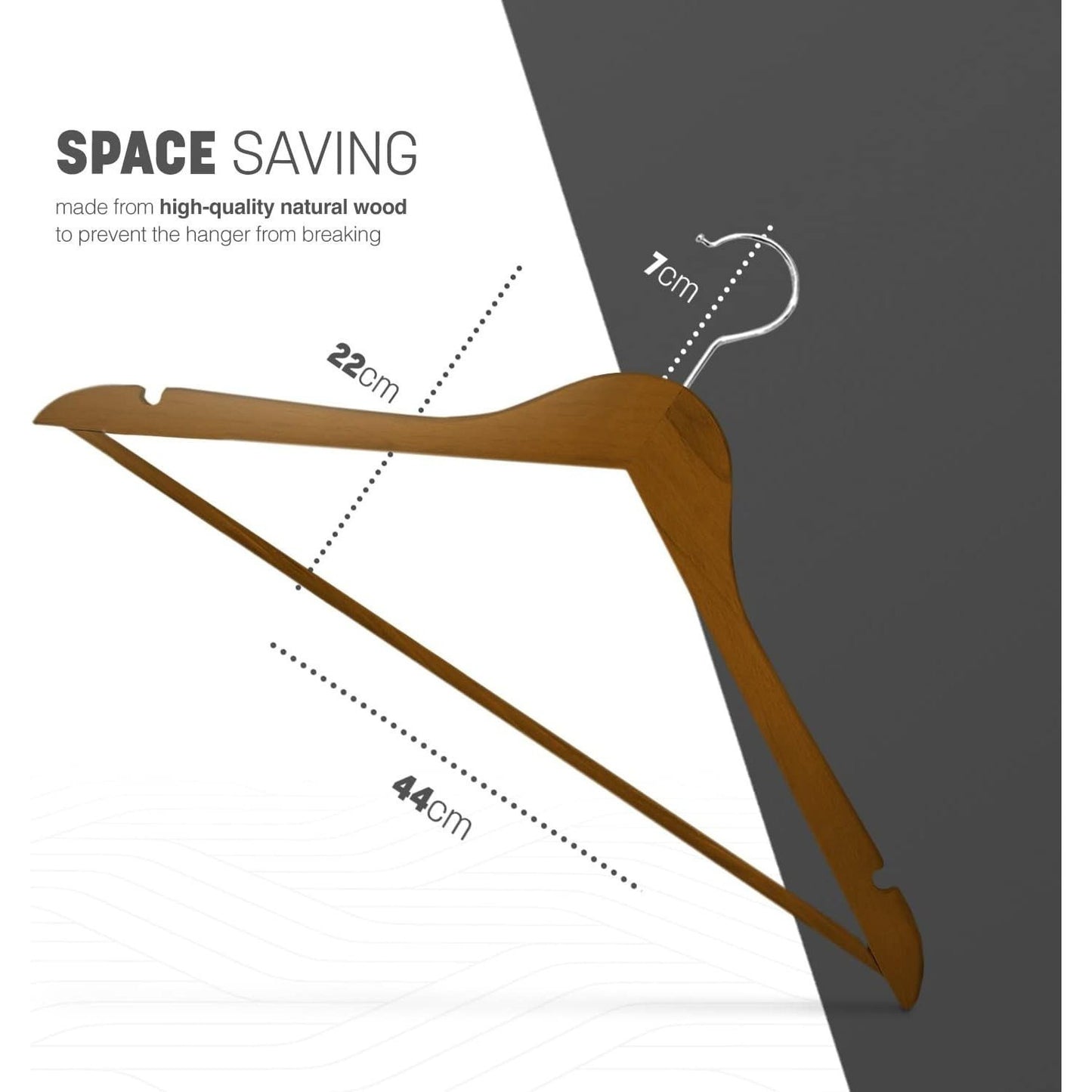 15pc Wooden Hangers, Coat Hangers, 360° Steel Swivel Hook, Trouser Bar, Shoulder Notches, Adult Hangers, Smooth Finish, Strong Hardwood Hangers for Coats, Jackets, Suits, Trousers