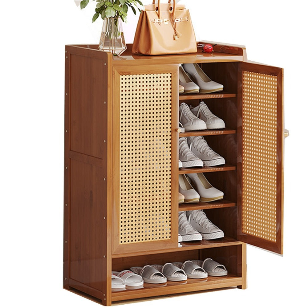 Rattan-Effect Door Shoe Cabinet with Five Shelves - product detail 23