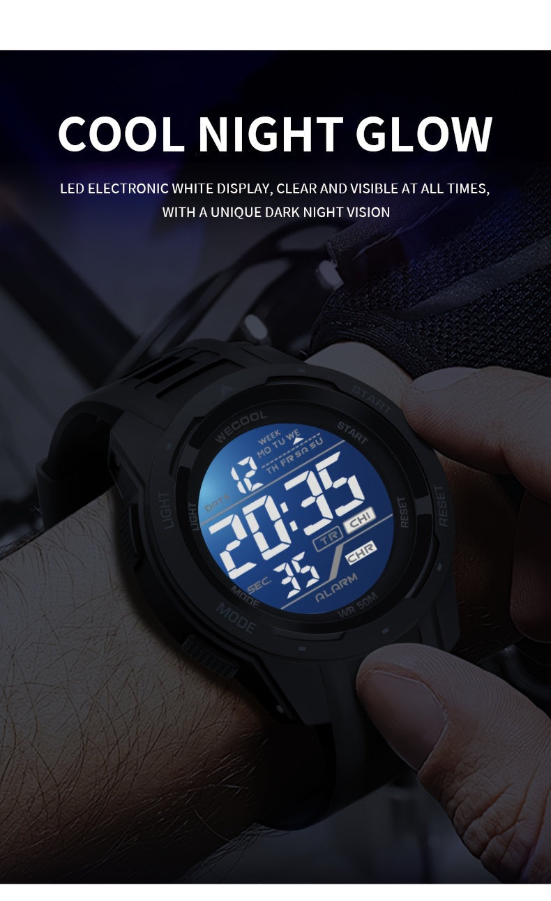 Men'S Chronograph Large Dial Digital LED Luminous Calendar Week Outdoor Sports Way Fashion Watch Wristwatch