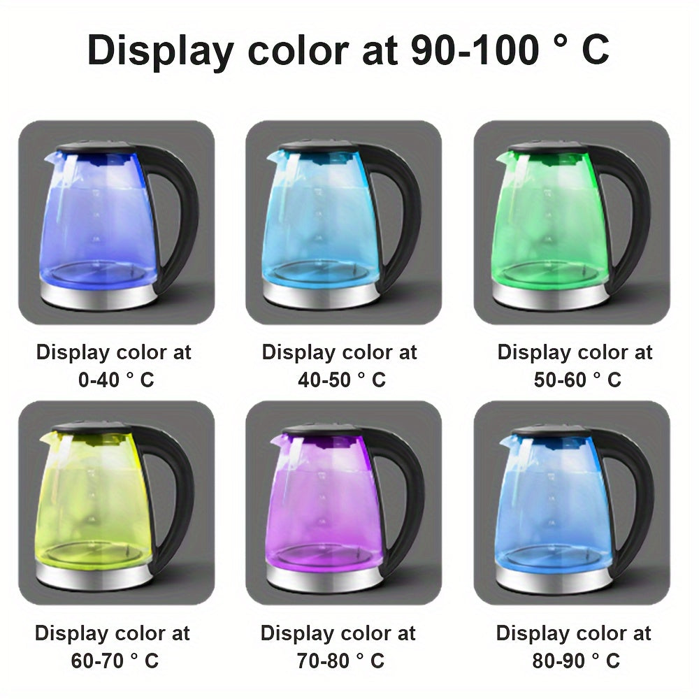 1.8L Electric Kettle Glass Smart Attemperation LED Lighting Portable Jug 2200W Fast Boil Swivel Base 7 Colors Change Lights Temperature Control