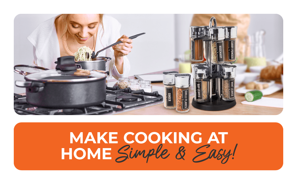 FabFinds Everyday 12 Herbs & Spices Rotating Rack Pre Filled Spice Jars Carousel Stand Complete Kitchen Seasoning Gift Set Stylish Countertop Storage for Everyday Cooking