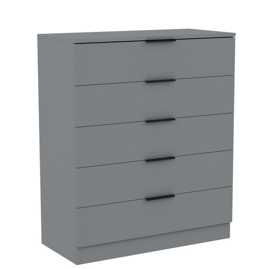 Vida Designs Trega 5 Drawer Chest of Drawers | White | Smooth Glide Metal Runners | Anti-Bowing Support | Space Saving Bedroom Storage Furniture for Small Rooms