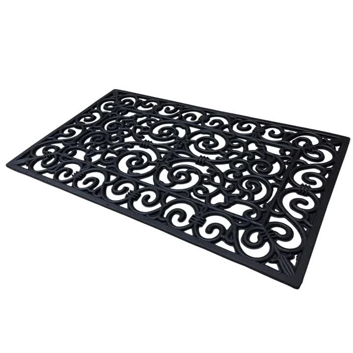 Decorative Rubber Door Mat 45x75cm – Heavy Duty Wrought Iron Effect Non-Slip Entrance Mat – Outdoor Mat with Drainage for Front Door, Patio, Garden & Back Door