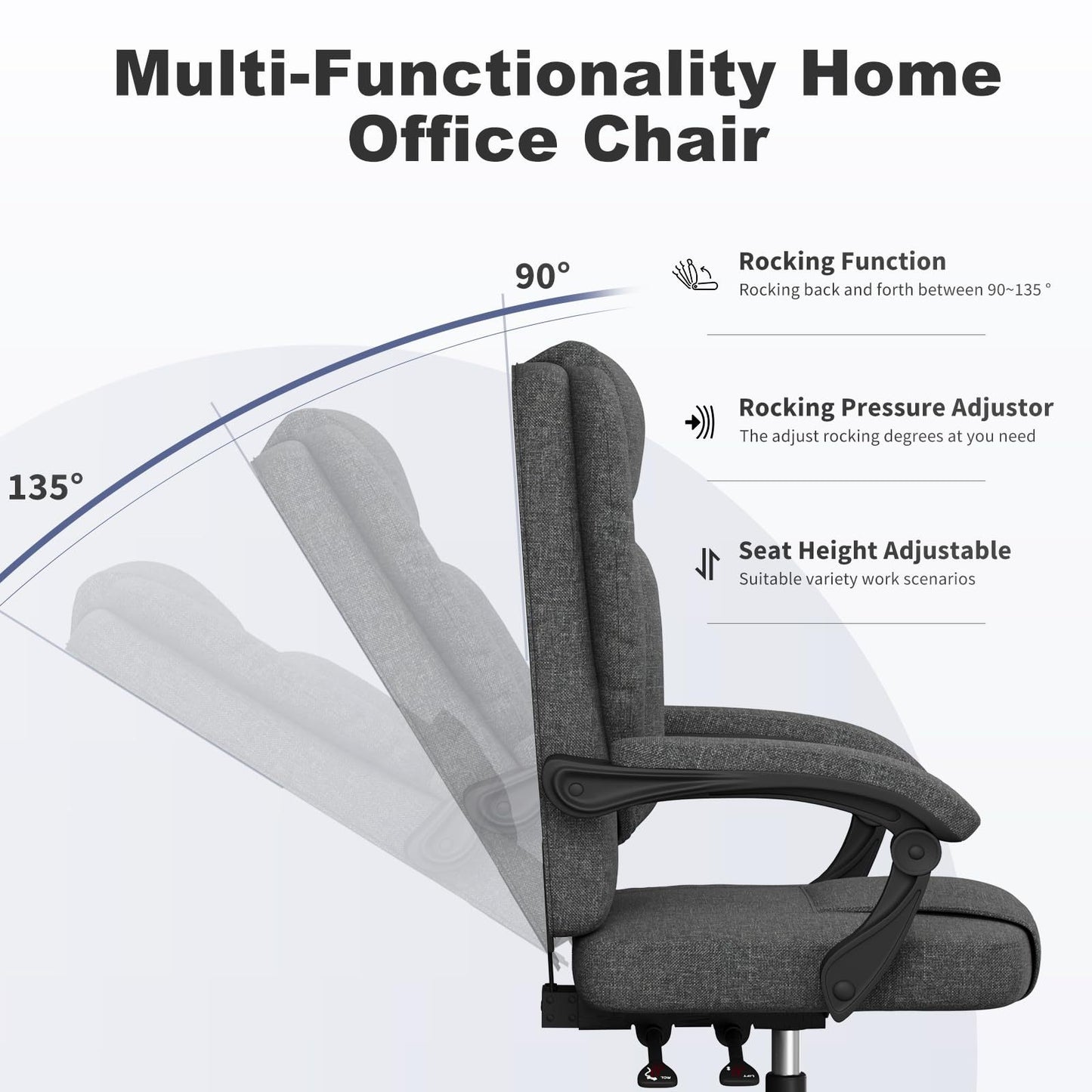 GartistGo Executive Ergonomic Office Desk Chair, PU Leather Inflatable Backrest Computer Recliner, Heavy Duty Office Chairs with Tilt Function, High Back Swivel Chair-Black Chairs