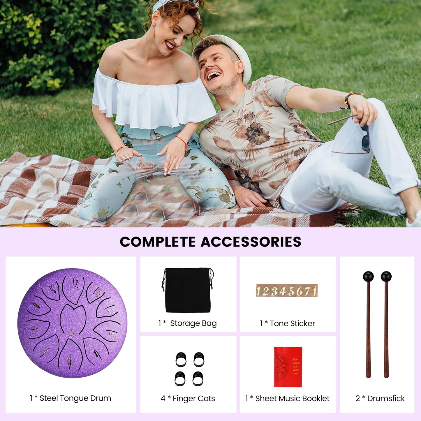 Rain Drum for Outside Garden, 6 Inch 11 Notes Steel Tongue Drum Instrument Steel Drum Set with Drumsticks,Stand Meditation Yoga Musical Education,Best Gift