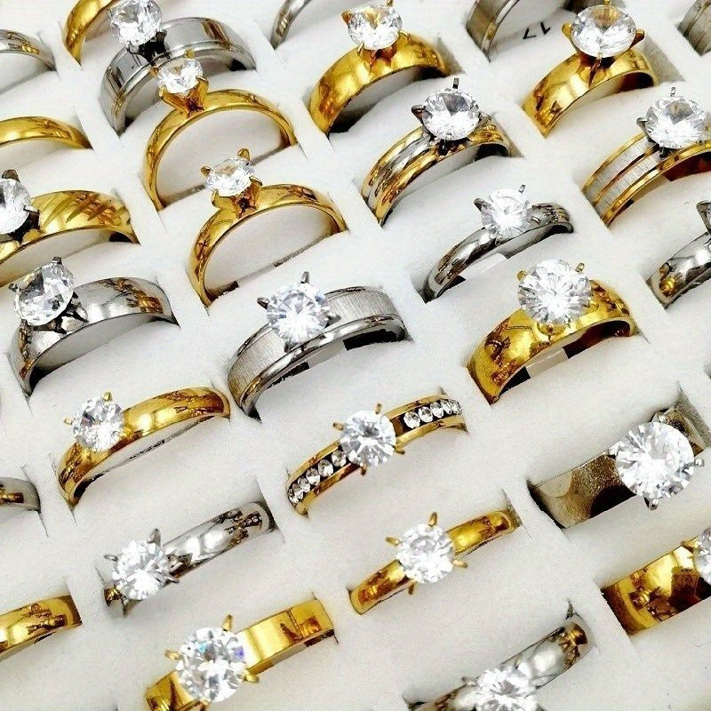 Wholesale 20pcs/pack of Women's Fashionable Stacked Rings Stainless Steel Rings Suitable for Men and Women with Ring Sizes Ranging From 17mm to 21mm Mixed Design Suitable for Parties Gatherings Gifts Charm Finger Rings Set Without Boxed Packaging