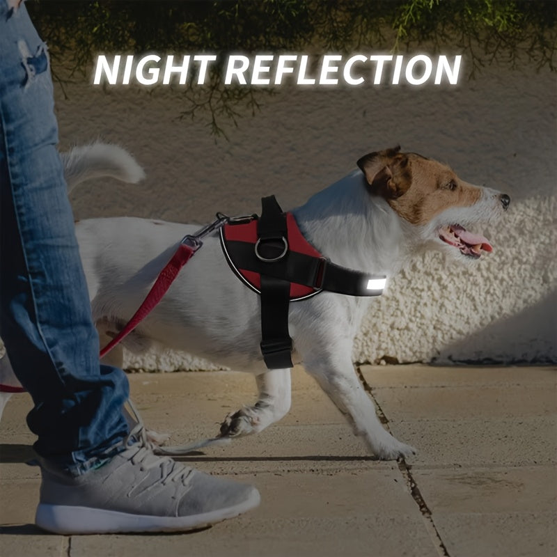Adjustable Dog Harness for Small & Large Dogs - Reflective Nylon Vest with Striped Design, D-Ring Leash Attachment, and "Eat Play Love" Patch - Hand Wash Only