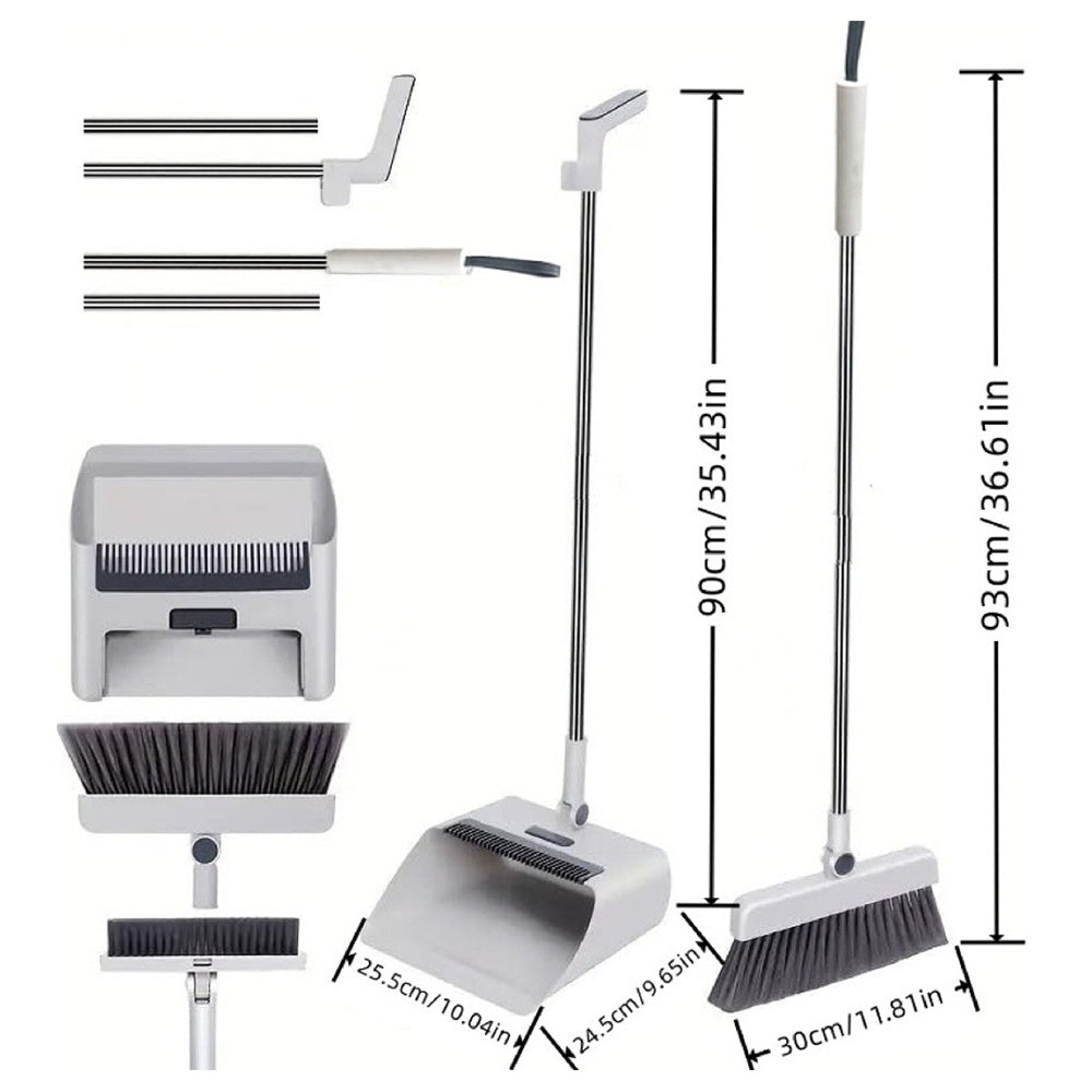 3-in-1 Sweeping Set with Broom, Dustpan & Floor Brush - Thick Elastic Bristles, Comb-Tooth Dustpan, Sturdy Home Cleaning Kit for Kitchen, Bathroom & Living Areas