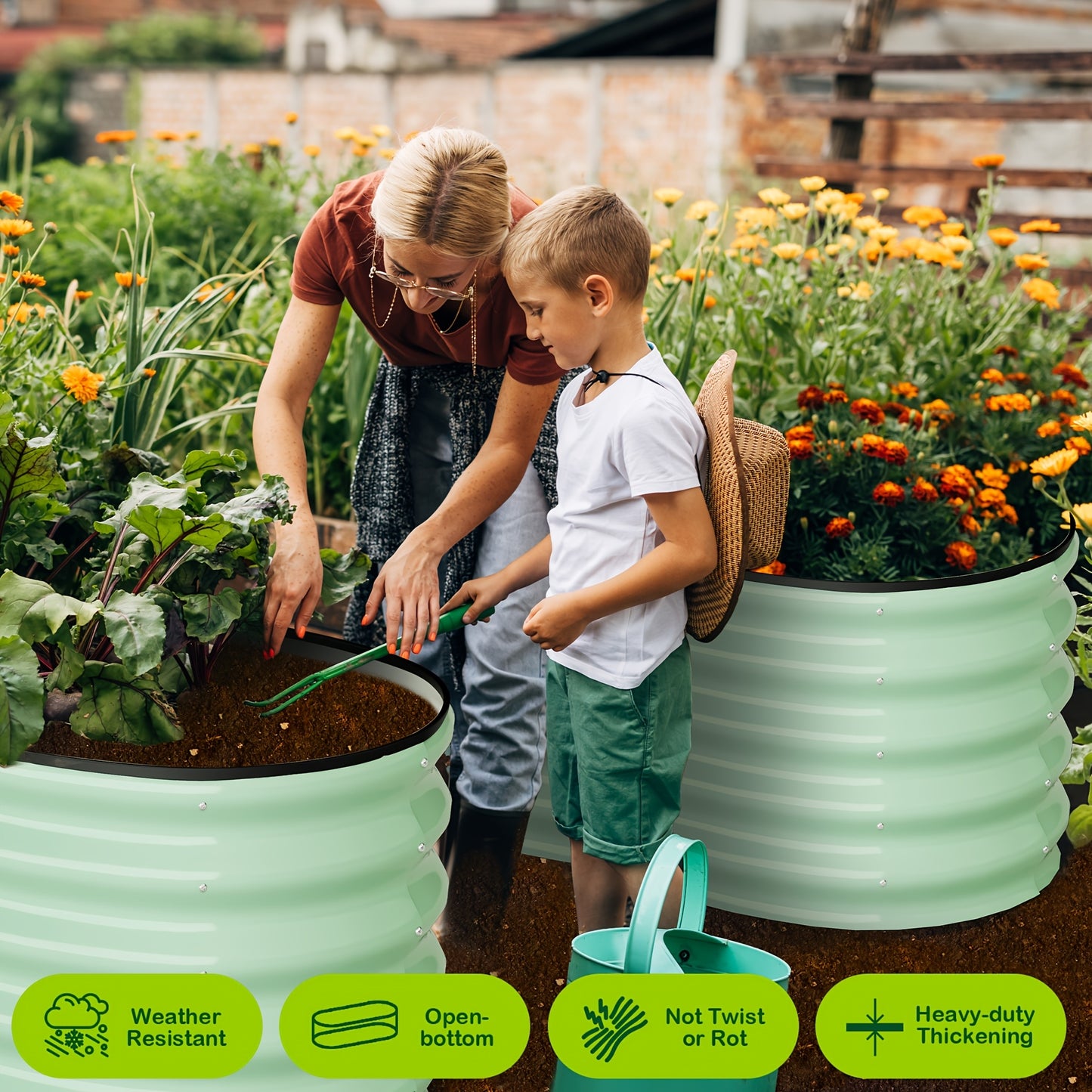 2pcs Set Galvanized Raised Garden Beds for Vegetables And Flowers - 137.16x60.96x30.48cm Oval Metal Planter Boxes, Tool-Free Assembly, Open-Bottom Design, Outdoor & Backyard Gardening