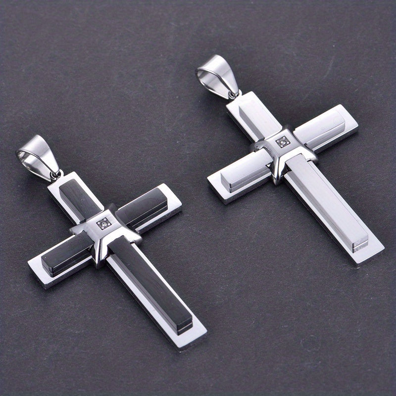 Trendy 201 201 Stainless Steel Jewelry European And American Retro Trendy Men'S 201 201 Stainless Steel Cross Inlaid Pendant Personalized Stylish Men'S Necklace