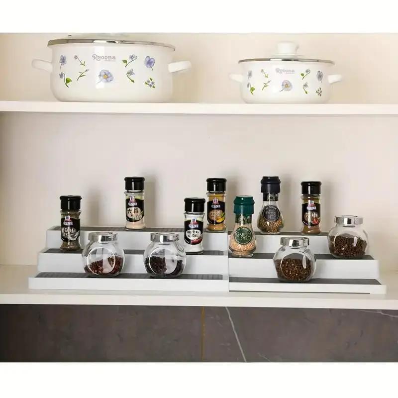 3 Tiers Spice Rack, Expandable Spice Shelf, Cupboard Organiser, Non-Slip Storage Racks for Kitchen Bathroom Pantry Cabinet Cupboard