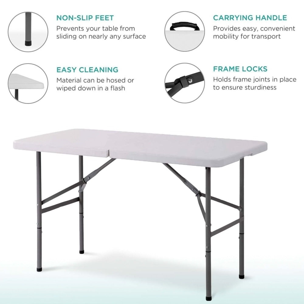 Folding Table 4ft Portable Garden Dining Catering Trestle Table Heavy Duty HDPE Top Steel Frame Indoor Outdoor Picnic BBQ Party White UK
