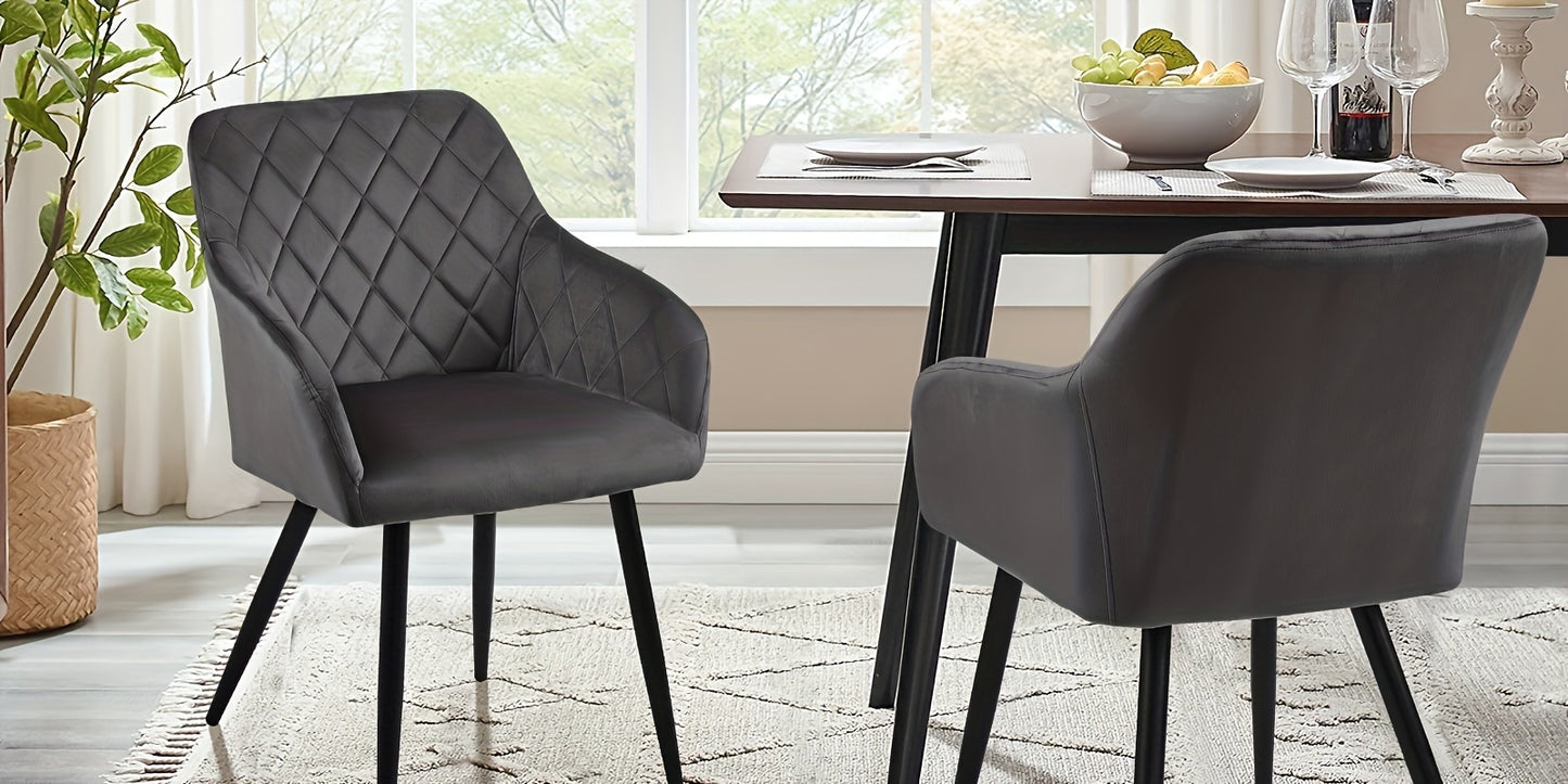 Velvet Leisure Dining Chairs , Upholstered Seat with Arms And Metal Legs , Set Of 2/4 , Occasional Living Room Bedroom Lounge Reception Chairs