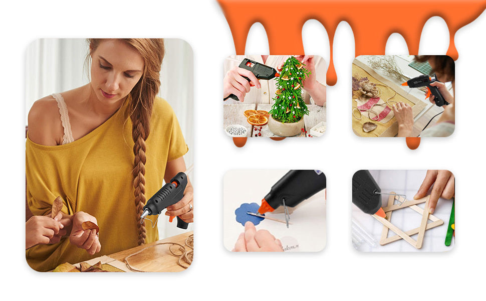 My DIY Mini Hot Glue Gun – Pack of 1 (100PCS) & Pack of 2 (200PCS) 7mm Glue Sticks for Crafting and Repairs, 10W Fast Heating Glue Gun with Built-in Safety Stand and Anti-Drip Nozzle