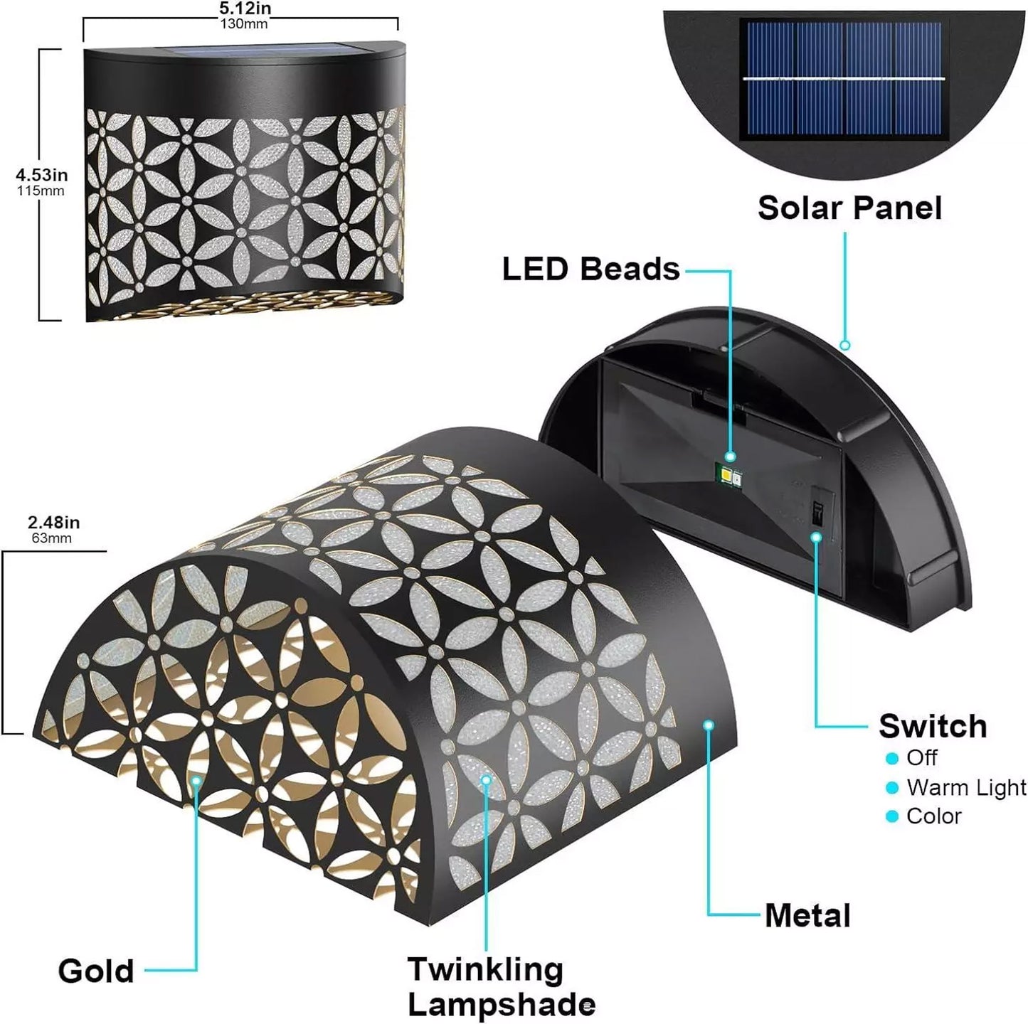 Taylor & Brown Solar Fence Lights 4 Pack, Hollow Out Patterns of Petals, Solar Decorative Outdoor Garden Lights, Waterproof Wireless Outdoor Lights for Garden, Fence, Patio Use