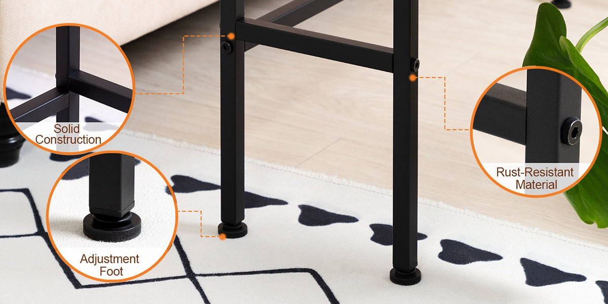 AMHANCIBLE Console Table with Charging Station, Narrow Sofa Table, 1 AC Socket & USB Ports, Entrance Table, Narrow Side Table for Living Room, Metal Frame, Brown