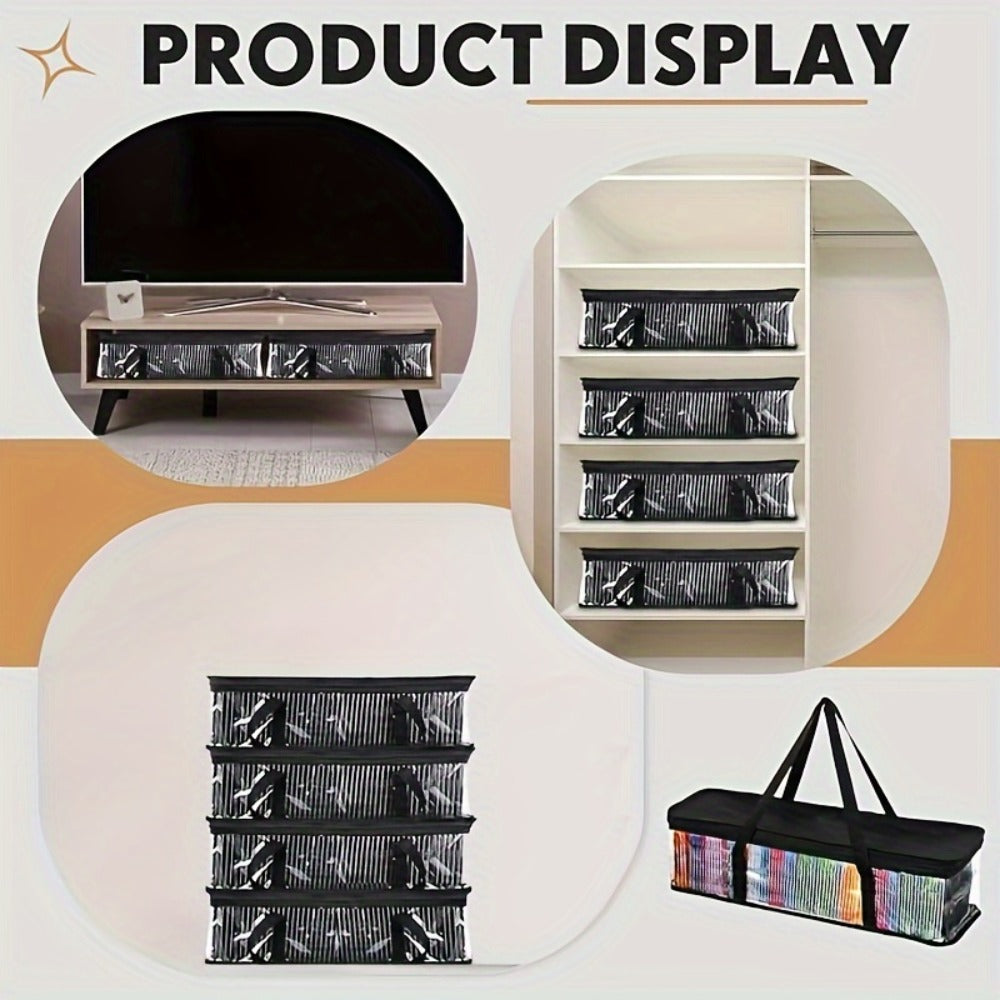 Clear PVC Zippered Media Storage Case - Durable & Protective for CDs, Blu-ray Discs, Movies, VHS Tapes, Video Games, Books, Music - Dust & Moisture Resistant Organizer, Trunks