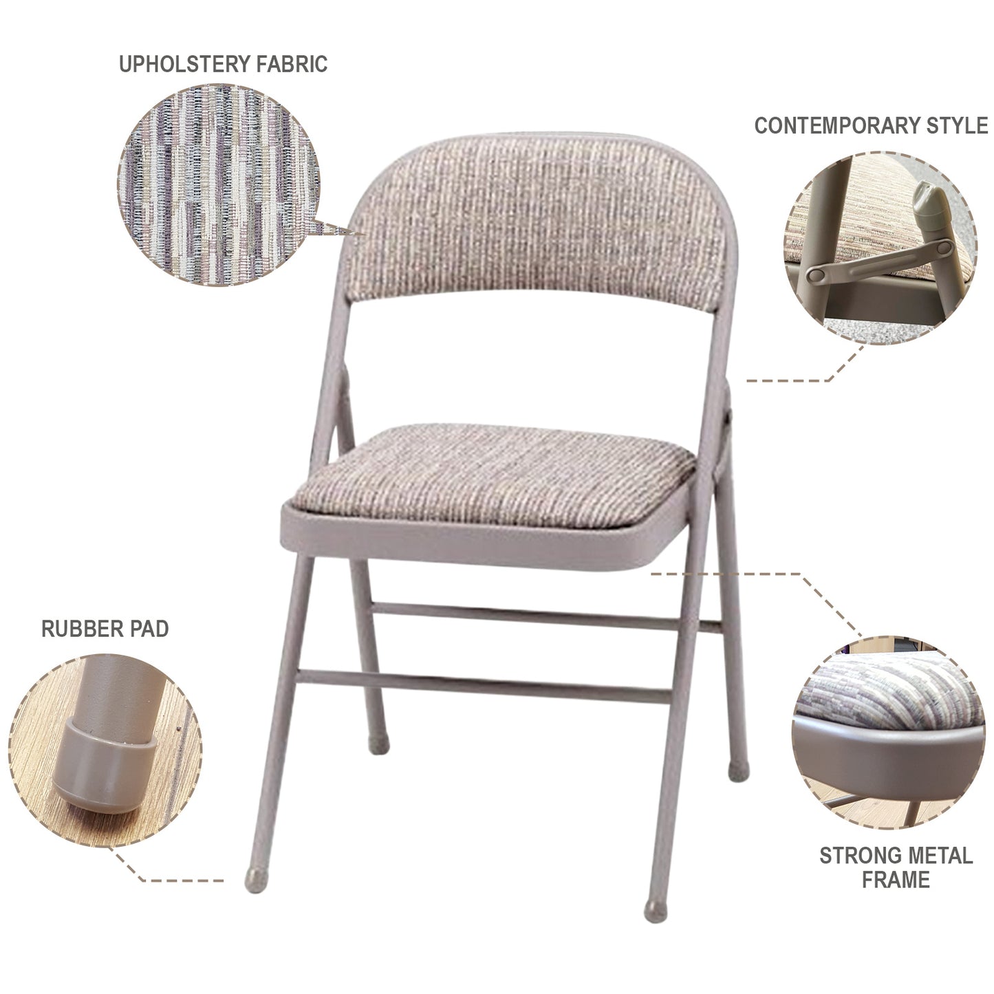 Deluxe Fabric Padded with Heavy Duty Steel Metal Frame Folding Back Rest Chair for Home Garden Office Computer Desk