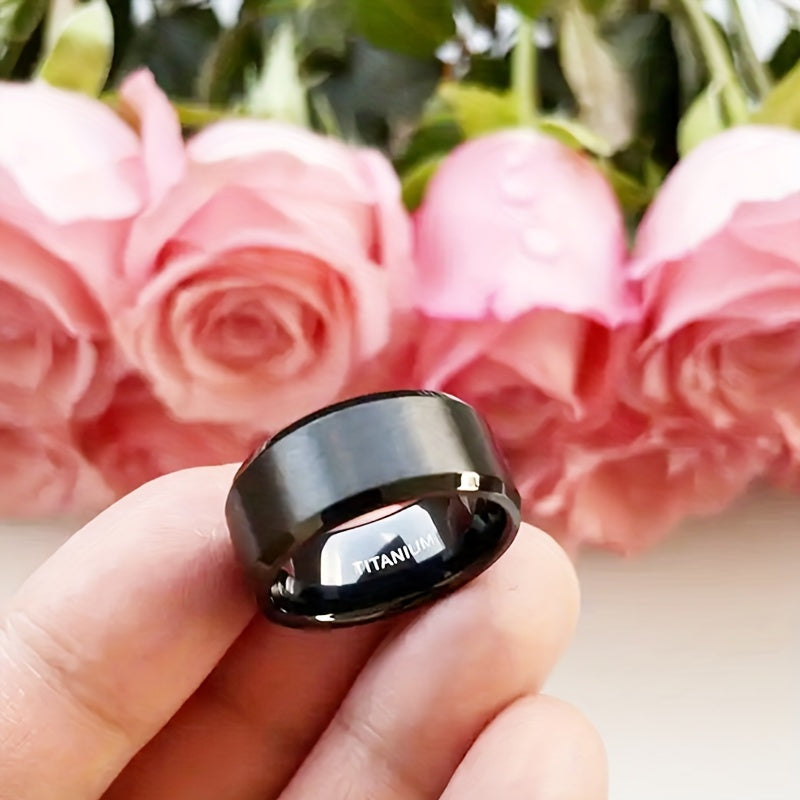 1pc 10Mm Beveled Edges Matte End Black Pure Titanium Steel Ring for Men Women Fashion Engagement Wedding Band
