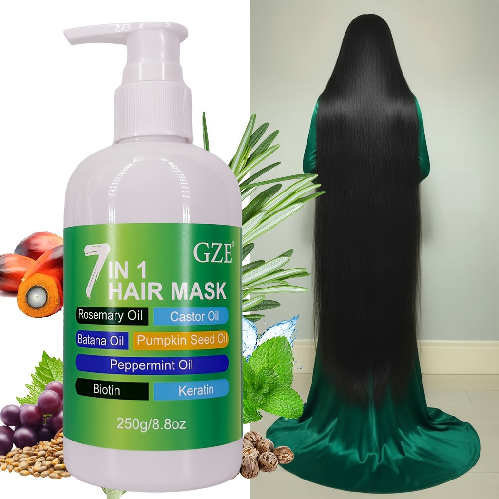 GZE 7 IN 1 HAIR MASK Deep Conditioning Repair Split Ends Anti-Breakage Soften Hair Silky Hair Enriched With Rosemary Oil Castor Oil Batana Oil Pumpkin Seed Oil Peppermint Oil Biotin Keratin For Dry Hair Hydrating
