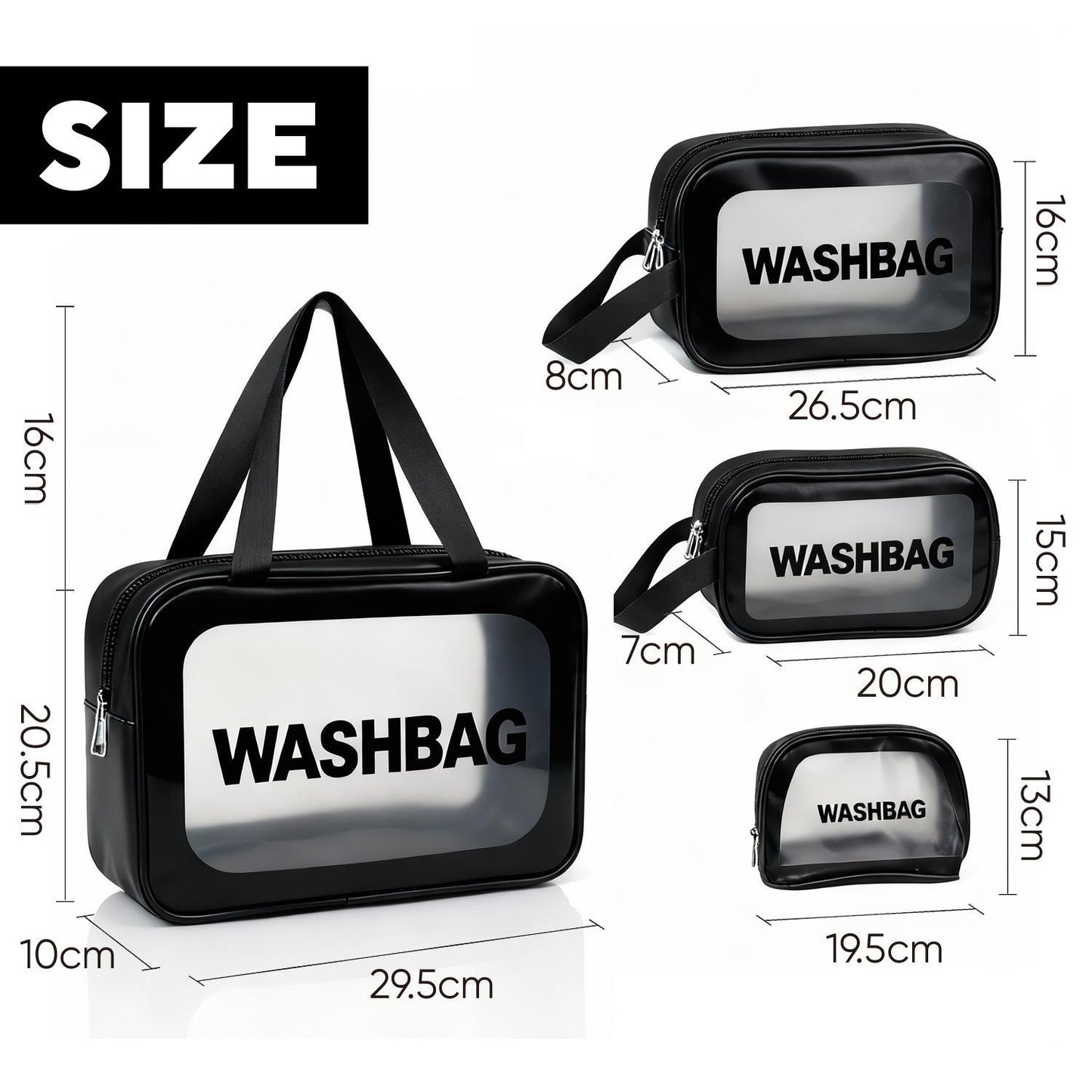 LIVHOME 4pcs Clear Toiletry Bags, Waterproof PVC Travel Makeup Bags, Transparent Wash Bags for Women and Girls, Multi-Sized Closet Organizer for Toiletries, Cosmetics, and Wardrobe Storage