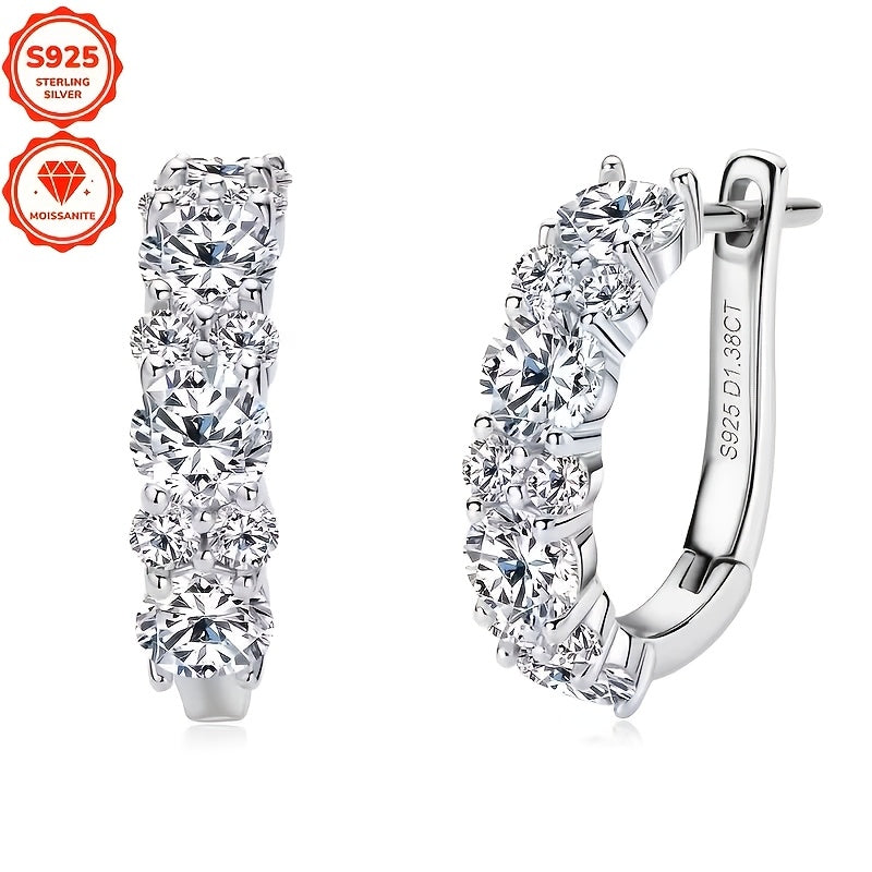 925 Sterling Silvery Earrings, Set with Sparkling Moissanite Stones, Perfect for Banquets, Holidays, Birthdays, And Christmas Gifts, Presented In An Exquisite Gift Box.