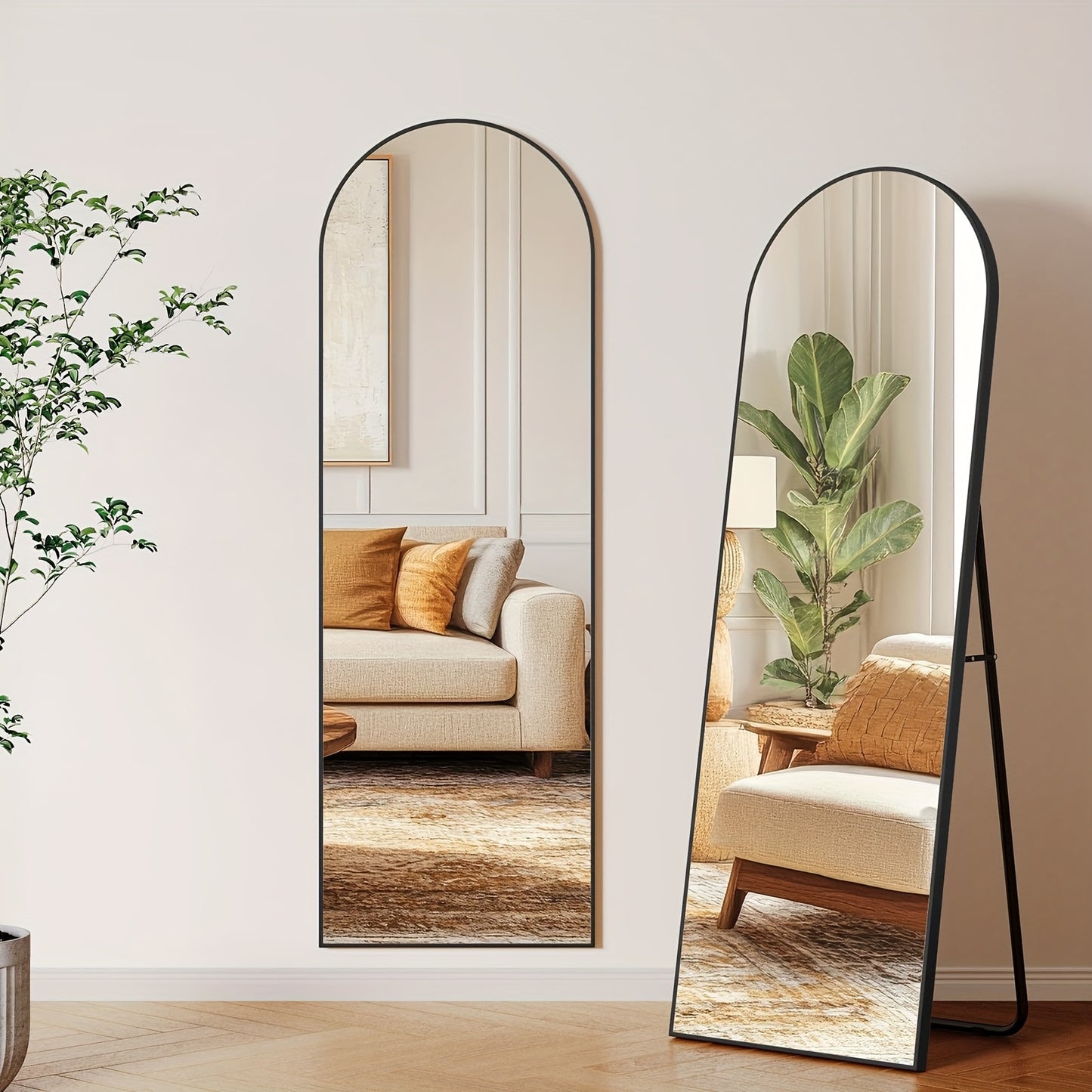 Full Length Mirror, 150 X 50cm, Curved Full Length Mirror with Aluminium Frame, Free Standing Or Hanging Mirror for Living Room, Bedroom, Entryway