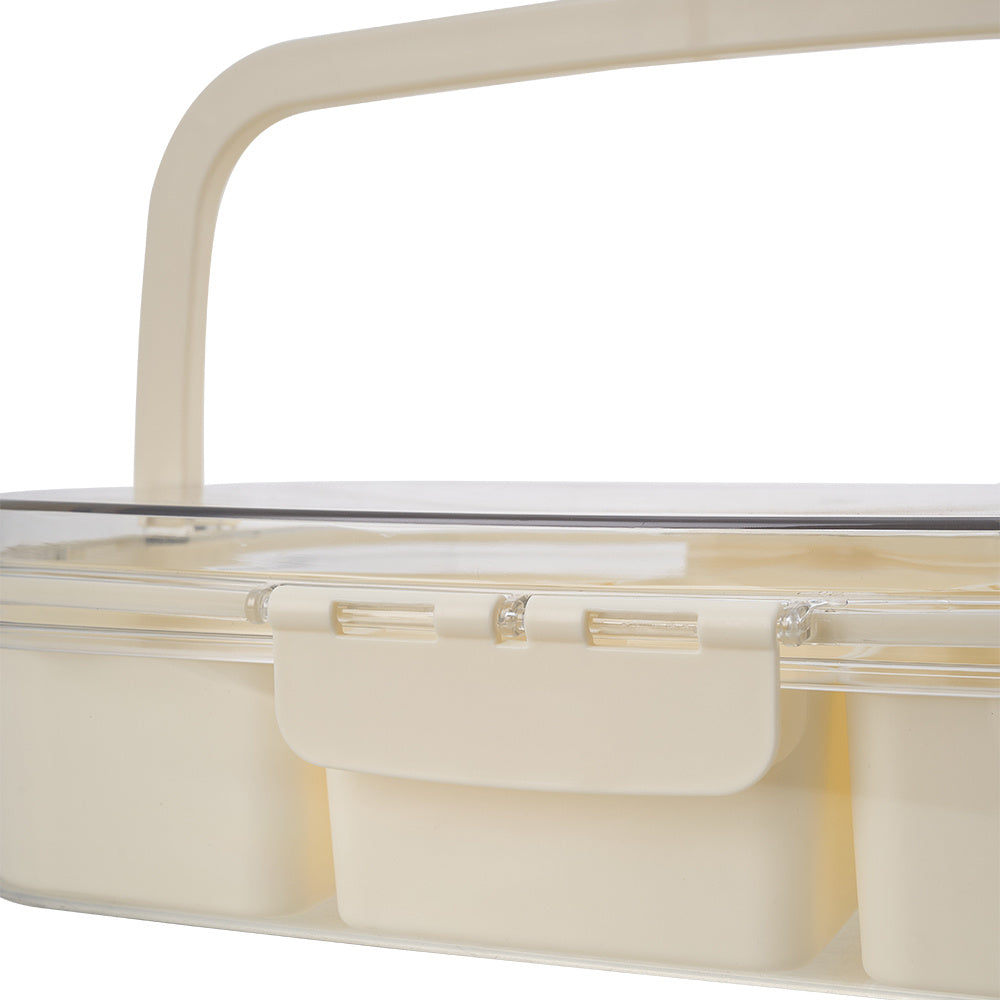 Snack Box with 6 Compartments, Snack Plate with Lid, Portable Storage Box, Bento Box with Handle, Storage Container for Candy, Veggie, Biscuit, Nuts, Fruit, Cream White