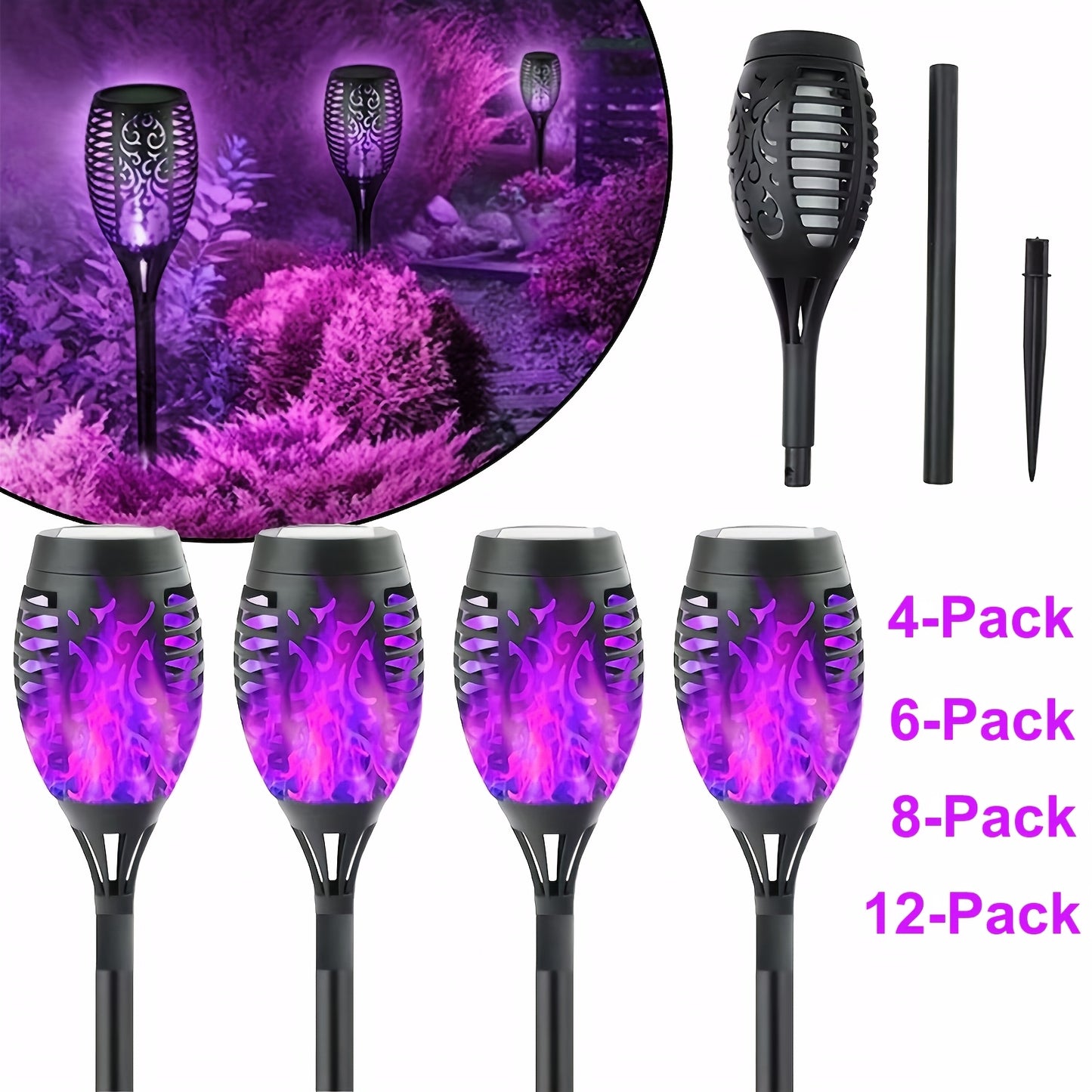 4/6/8/12pcs Solar Flame Lights, Solar Torch Lights, Solar Garden Lights, IP65 12LED with Flickering Flame for Garden Decor, Polycrystalline Silicon Solar Panels, Mini Landscape Flame Lights - Auto On/Off