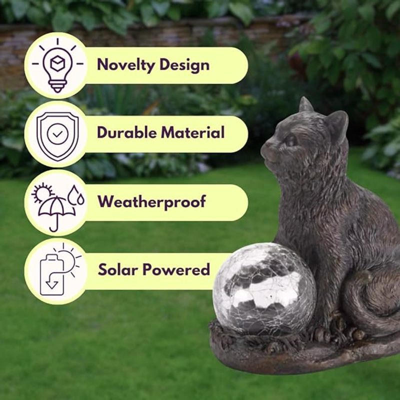 Garden Mile Novelty Cat Garden Ornaments Outdoor Solar Powered Ornaments Cat Statue With Multicoloured Led Lights Weatherproof Durable Animal Lights For Patio Solar Garden Ornaments Home Decor