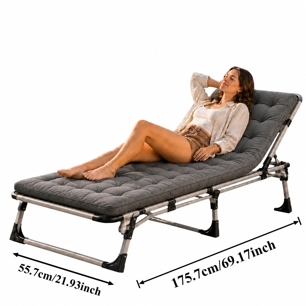 Portable Folding Bed With Mattress, Outdoor Reclining Lounger For Garden, Patio & Sunny Afternoon Relaxation