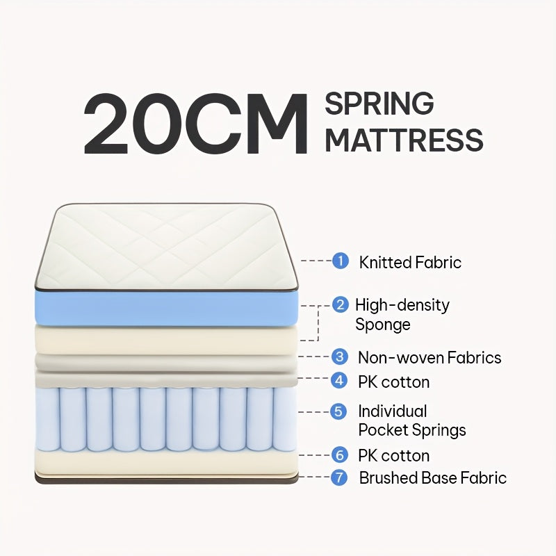 20cm/25cm Thick, Pocket Spring Mattress Single/Small Double/Double/King, 7-Zone Ergonomic Support, Medium Firm, Breathable Comfort, Vacuum Packed for Easy Setup, Bedroom Comfort, Breathable Design, Layered Comfort, Durable