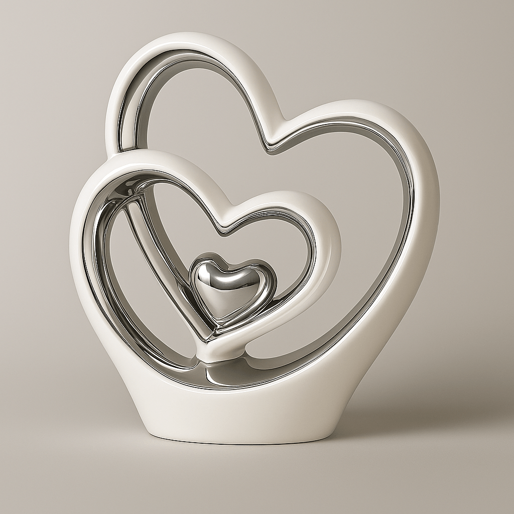 25.5cm Silver Heart Statue – Modern Ceramic Heart Ornament & Decorative Sculpture for Home, Shelf & Table Décor | Elegant Gift for Weddings, Anniversaries & Housewarmings
