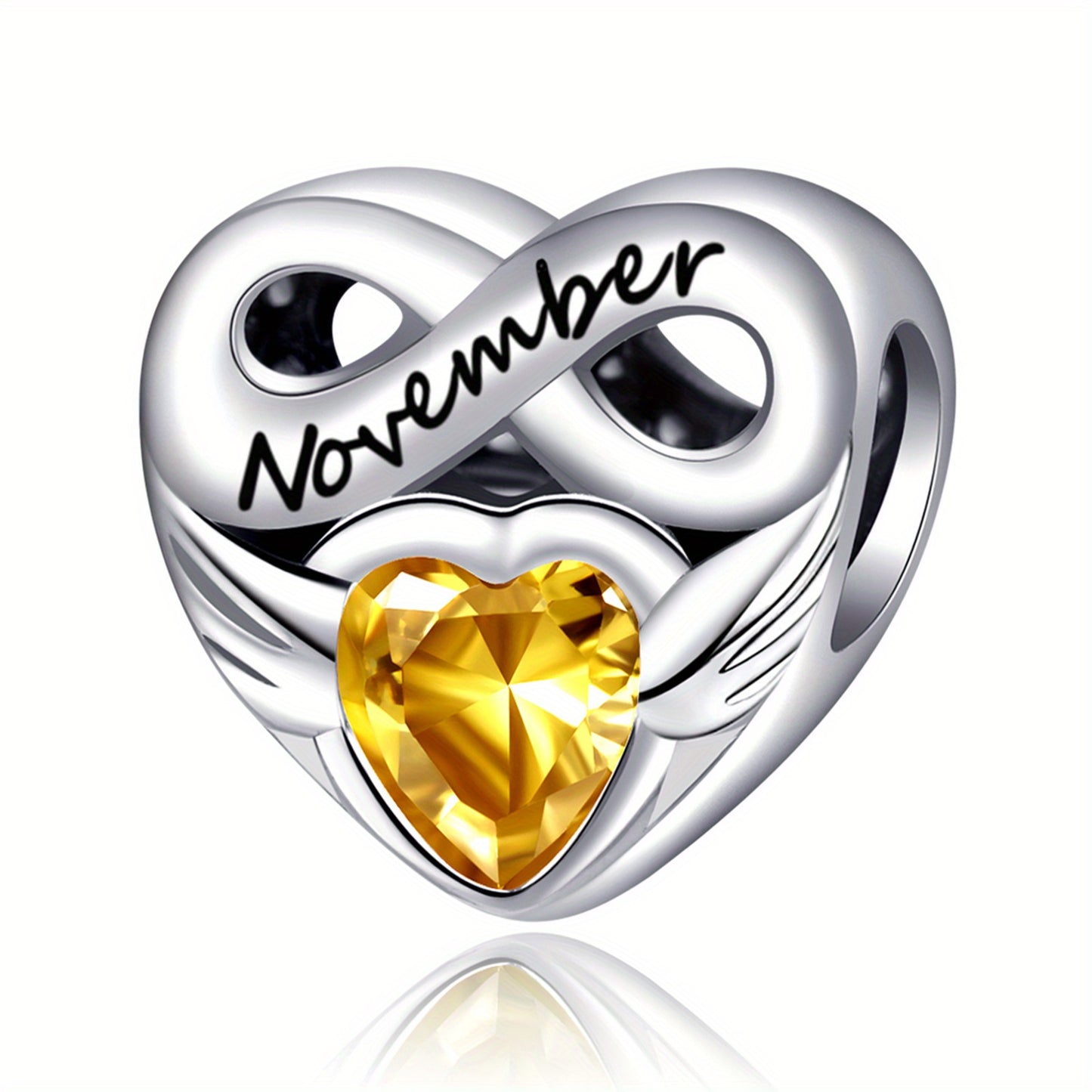 S925 Sterling Silver 12 Months Birthday Birthstone Angel Wing Heart Charm Pendant Fit Women European Moment Bracelet & Necklace Luxury Gift DIY Jewelry Making